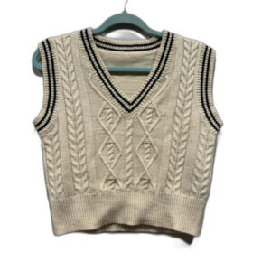 Sweater Vest Sleeveless Cream Chunky Cable Knit Preppy Academia Scholar Women S